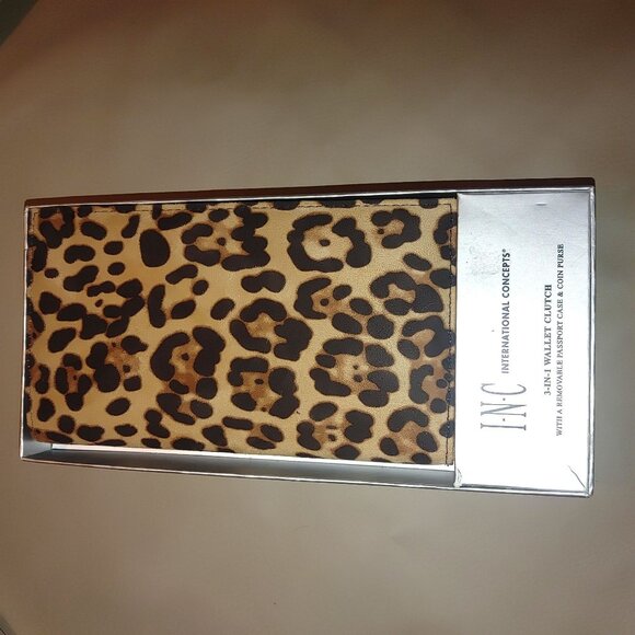INC Microsuede Leopard Print Clutch Wallet Passport Zipper Case Zip Pouch - Picture 8 of 8